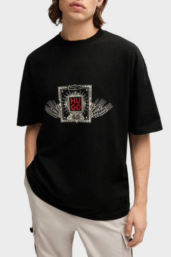 Hugo Pamuklu Oversize Fit Bisiklet Yaka Erkek T Shirt 50513830 001 SİYAH - 1
