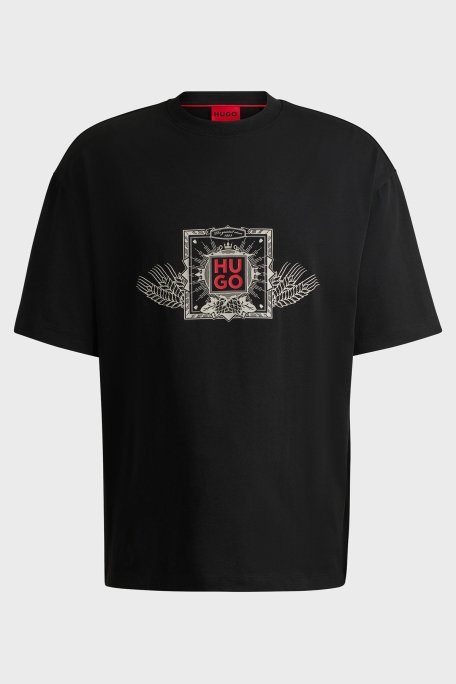 Hugo Pamuklu Oversize Fit Bisiklet Yaka Erkek T Shirt 50513830 001 SİYAH - 5