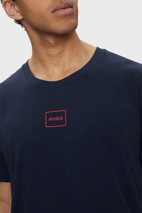 Hugo Pamuklu Regular Fit Bisiklet Yaka Logolu Erkek T Shirt 50525236 405 LACİVERT - 2