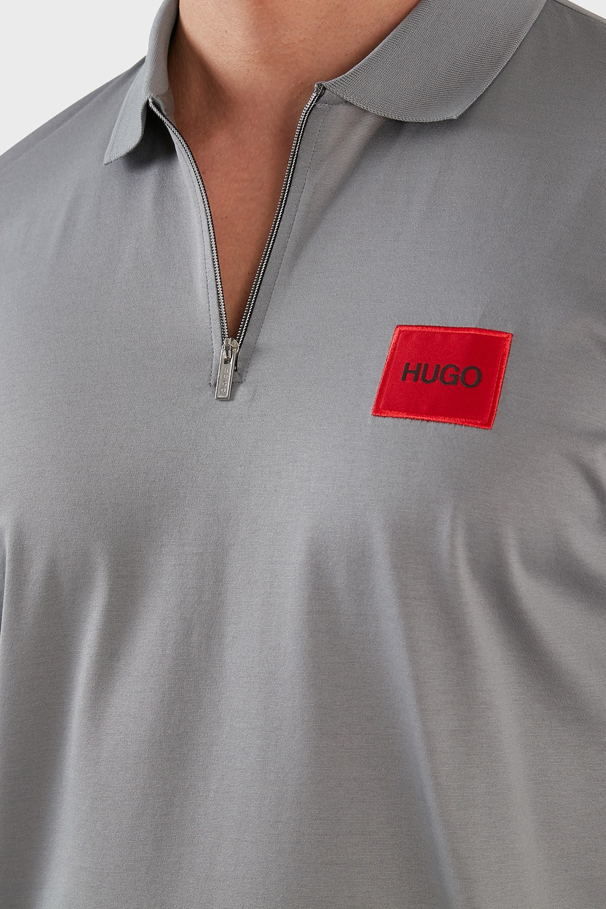 Hugo Pamuklu Regular Fit Fermuarlı Polo Erkek T Shirt 50458180 047 GRİ