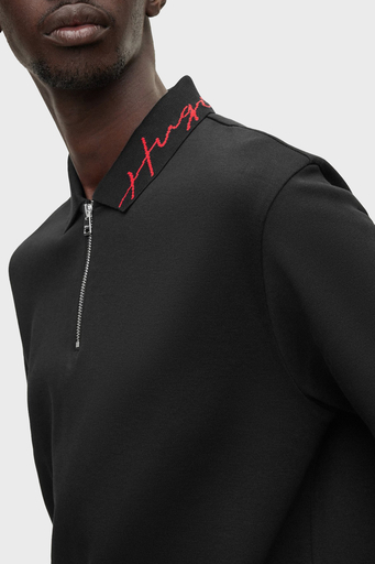 Hugo Yazılı Fermuarlı İnterlok Pamuklu Erkek Polo T Shirt 50483415 001 SİYAH - 4