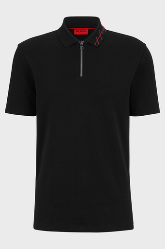 Hugo Yazılı Fermuarlı İnterlok Pamuklu Erkek Polo T Shirt 50483415 001 SİYAH - 5