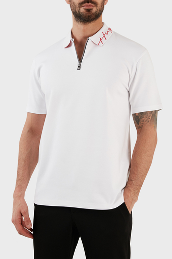Hugo Yazılı İnterlok Pamuklu Fermuarlı Erkek Polo T Shirt 50483415 100 BEYAZ - 2