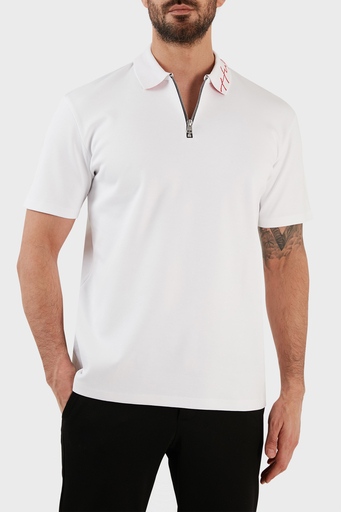 Hugo Yazılı İnterlok Pamuklu Fermuarlı Erkek Polo T Shirt 50483415 100 BEYAZ - 4