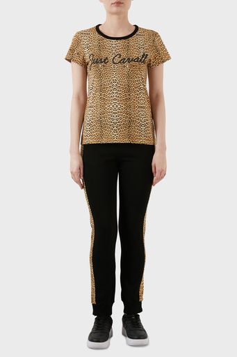 Just Cavalli Leopar Desenli Fermuar Detaylı Elastik Bel % 100 Pamuk Bayan Pantolon S02KA0297 N25189 900 SİYAH - 1