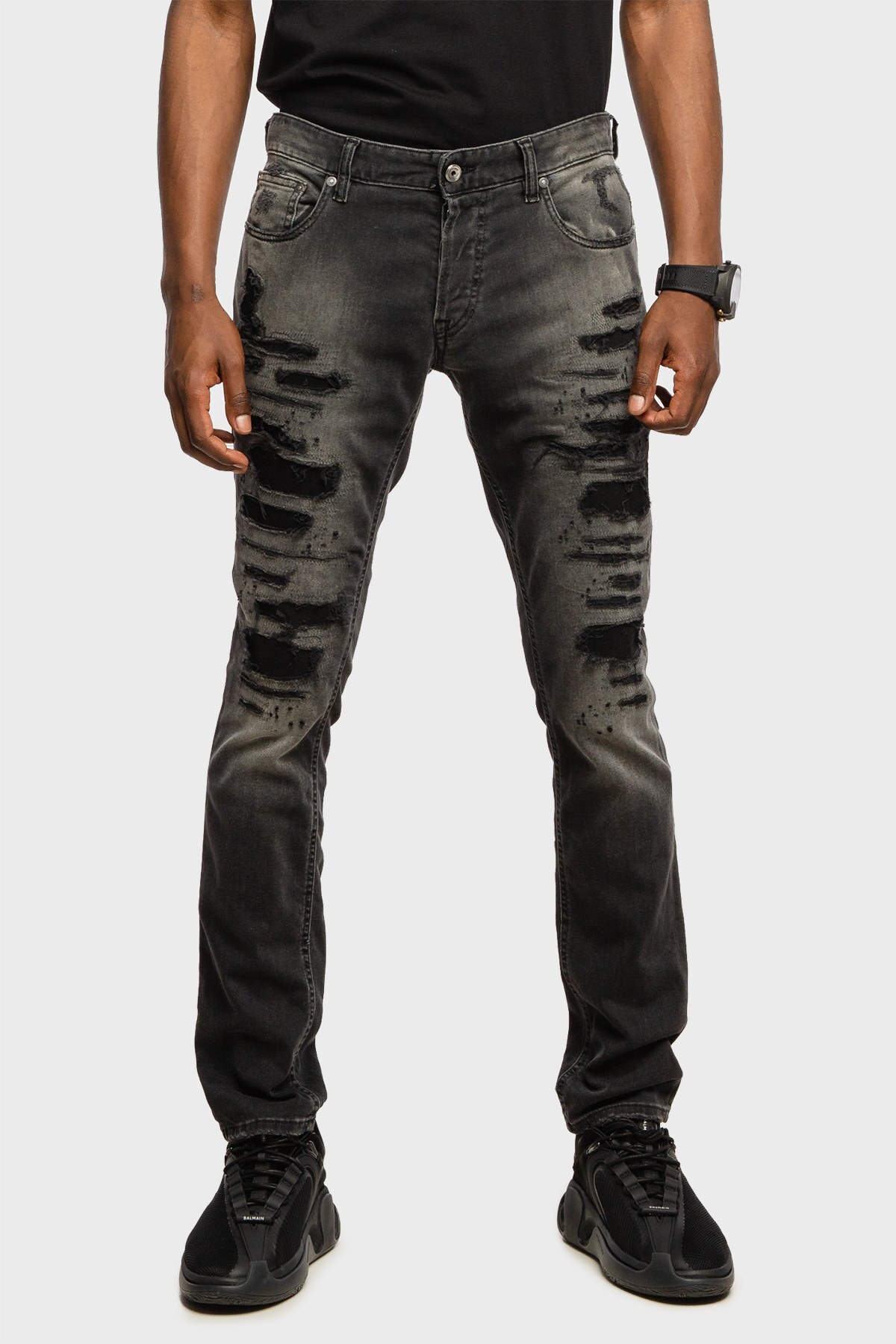Just Cavalli Yırtık Detaylı Pamuklu Slim Fit Jeans Erkek Kot Pantolon S01LA0143 N31930 900 SİYAH