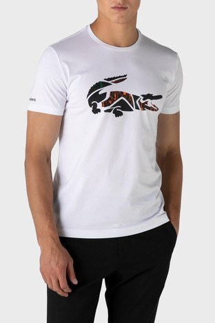 Lacoste - Lacoste Logo Baskılı % 100 Pamuk Slim Fit Erkek T Shirt TH2207 07B BEYAZ