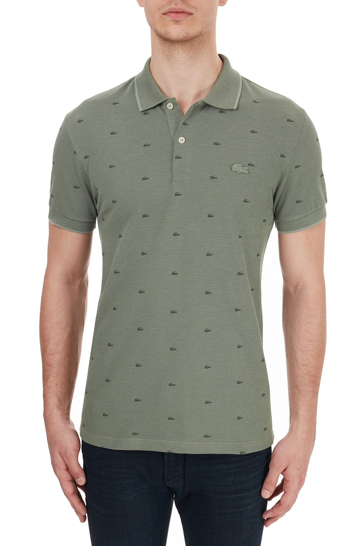 Lacoste Slim Fit Baskılı % 100 Pamuk Düğmeli T Shirt Erkek Polo PH5061 UT3 HAKİ