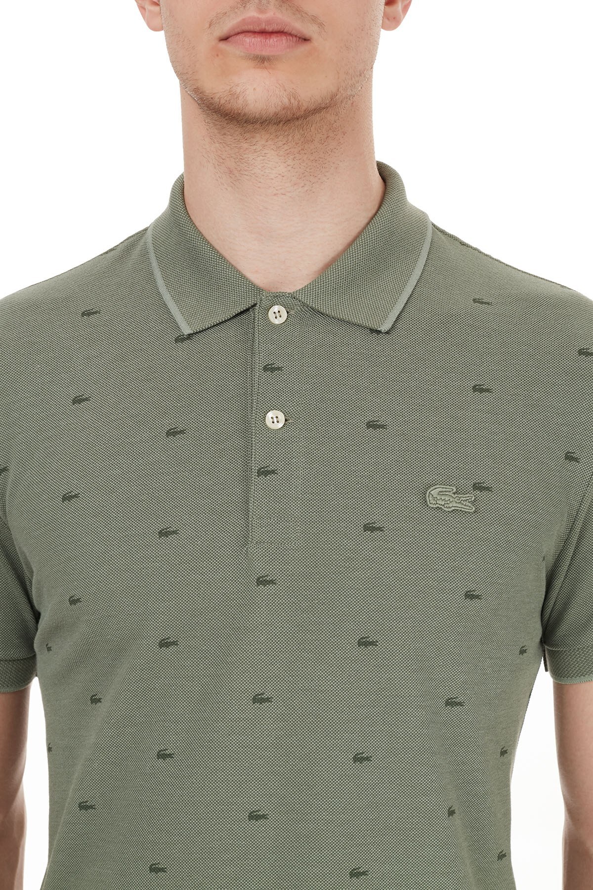Lacoste Slim Fit Baskılı % 100 Pamuk Düğmeli T Shirt Erkek Polo PH5061 UT3 HAKİ