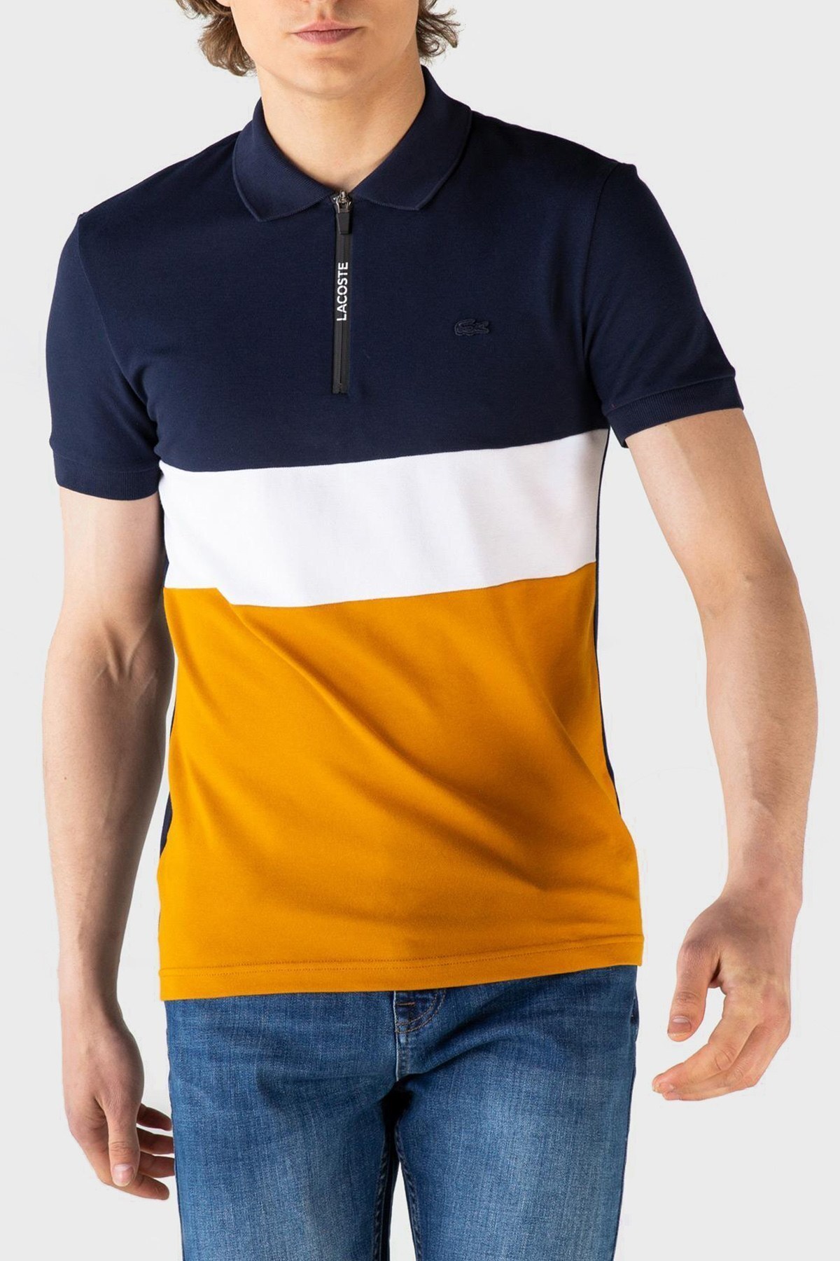 Lacoste Slim Fit Pamuklu Fermuarlı T Shirt Erkek Polo PH0104R 04L LACİVERT-KAHVE