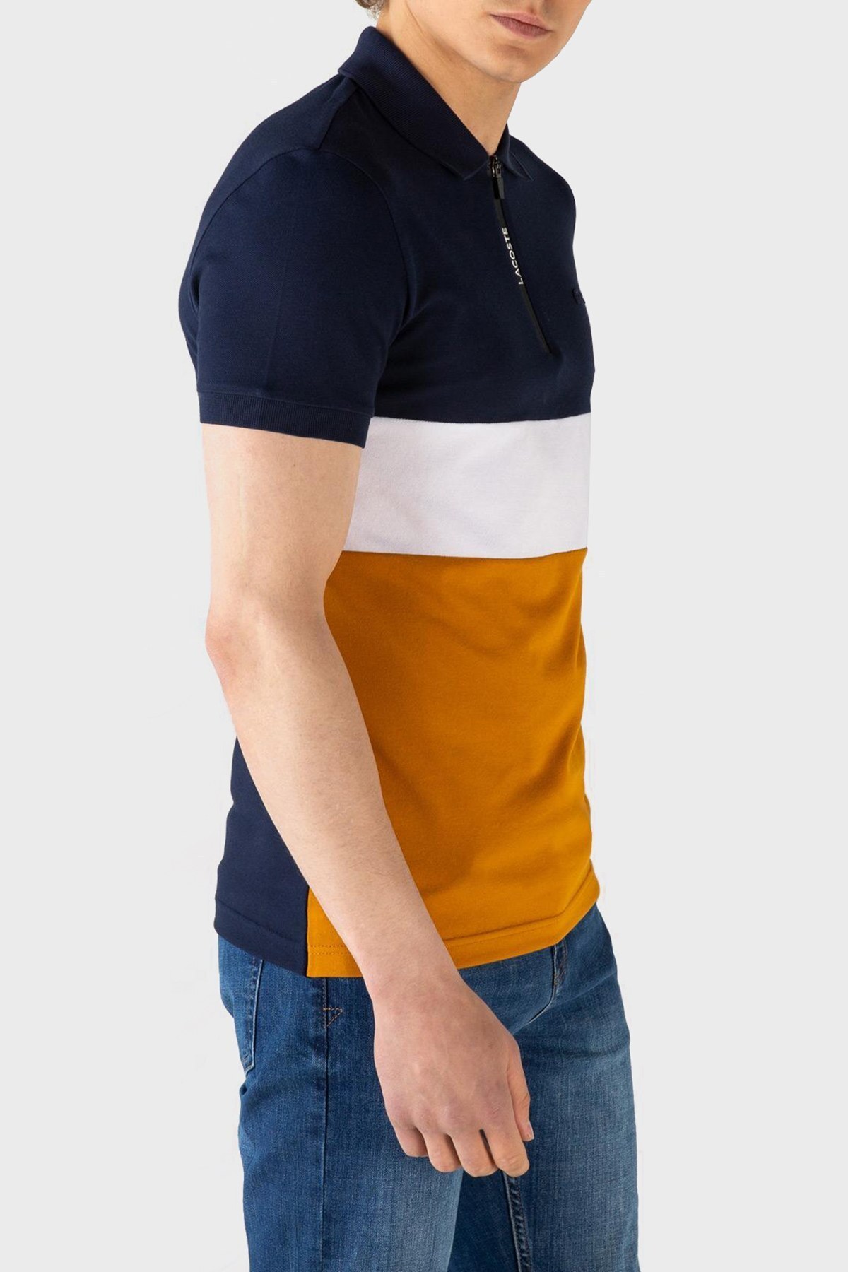 Lacoste Slim Fit Pamuklu Fermuarlı T Shirt Erkek Polo PH0104R 04L LACİVERT-KAHVE