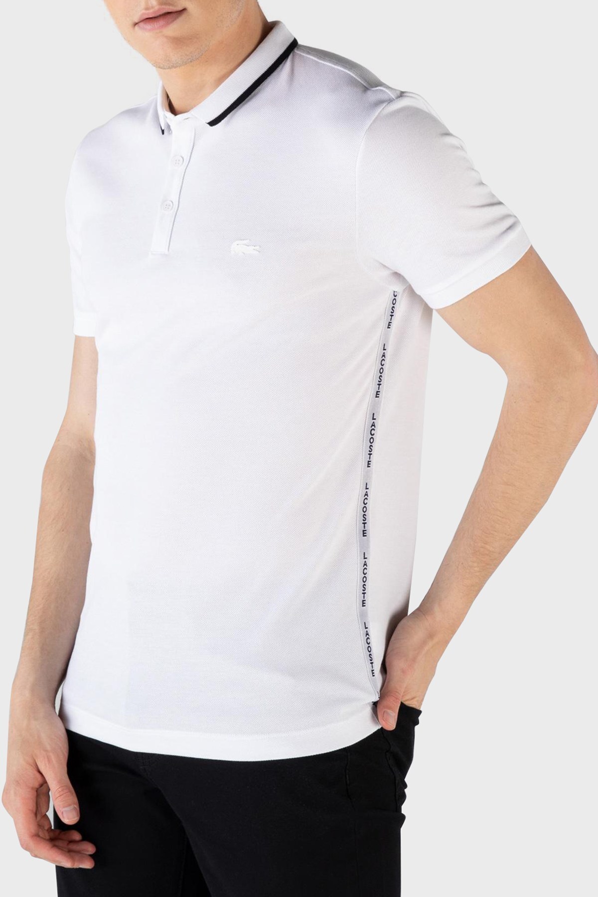 Lacoste % 100 Pamuk Düğmeli T Shirt Erkek Polo PH0154 54B BEYAZ