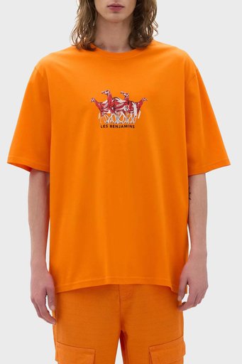 Les Benjamins % 100 Pamuk Oversize Fit Bisiklet Yaka Erkek T Shirt LB23SSHOEMUOT-006 TURUNCU - 1
