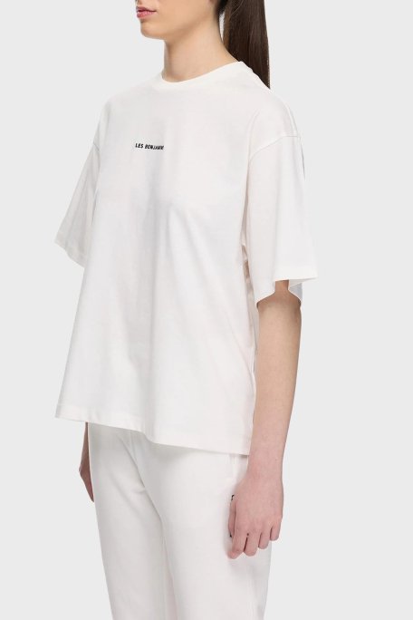 Les Benjamins % 100 Pamuk Oversize Fit Bisiklet Yaka Logolu Bayan T Shirt LBNOOSESSFUTS-306 BEYAZ - 1