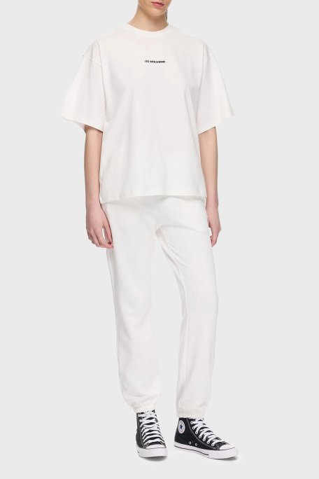 Les Benjamins % 100 Pamuk Oversize Fit Bisiklet Yaka Logolu Bayan T Shirt LBNOOSESSFUTS-306 BEYAZ - 2