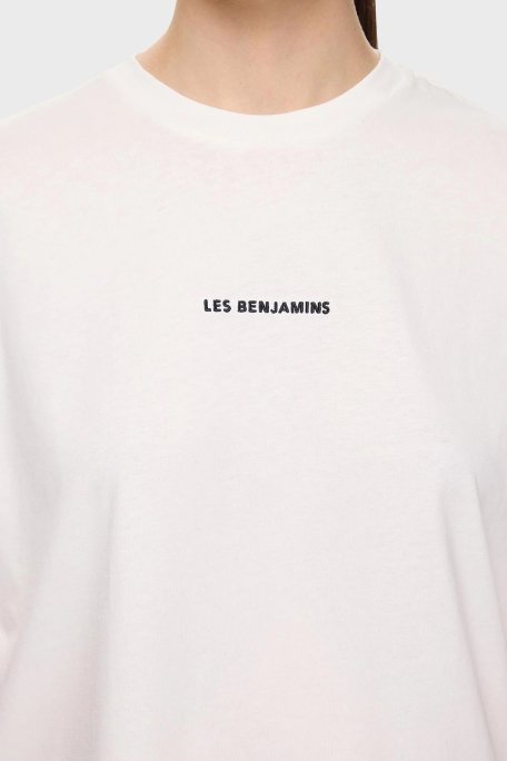 Les Benjamins % 100 Pamuk Oversize Fit Bisiklet Yaka Logolu Bayan T Shirt LBNOOSESSFUTS-306 BEYAZ - 4