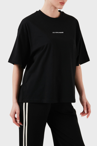 Les Benjamins % 100 Pamuk Oversize Fit Bisiklet Yaka Logolu Bayan T Shirt LBNOOSESSFUTS-307 SİYAH - 4