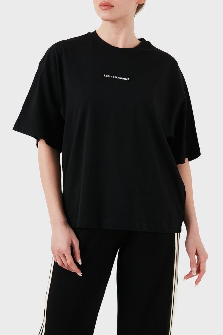 Les Benjamins % 100 Pamuk Oversize Fit Bisiklet Yaka Logolu Bayan T Shirt LBNOOSESSFUTS-307 SİYAH - 1