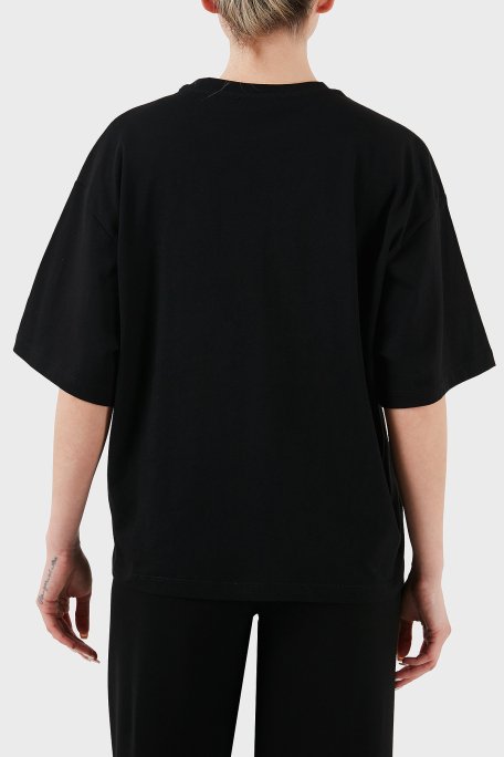 Les Benjamins % 100 Pamuk Oversize Fit Bisiklet Yaka Logolu Bayan T Shirt LBNOOSESSFUTS-307 SİYAH - 3