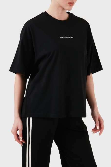 Les Benjamins % 100 Pamuk Oversize Fit Bisiklet Yaka Logolu Bayan T Shirt LBNOOSESSFUTS-307 SİYAH - 4