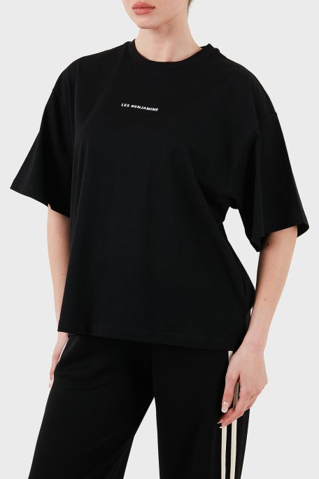 Les Benjamins % 100 Pamuk Oversize Fit Bisiklet Yaka Logolu Bayan T Shirt LBNOOSESSFUTS-307 SİYAH - 5