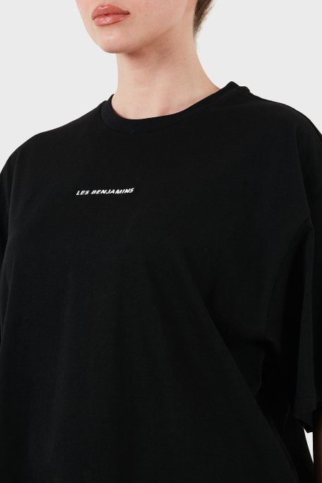 Les Benjamins % 100 Pamuk Oversize Fit Bisiklet Yaka Logolu Bayan T Shirt LBNOOSESSFUTS-307 SİYAH - 6