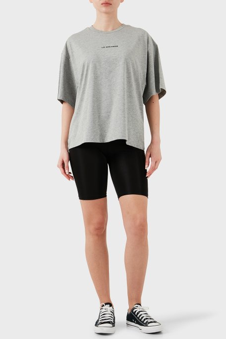 Les Benjamins % 100 Pamuk Oversize Fit Bisiklet Yaka Logolu Bayan T Shirt LBNOOSESSFUTS-308 GRİ MELANJ - 9