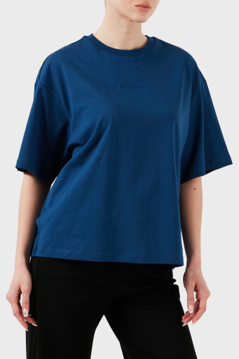 Les Benjamins % 100 Pamuk Oversize Fit Bisiklet Yaka Logolu Bayan T Shirt LBNOOSESSFUTS-309 LACİVERT - 4