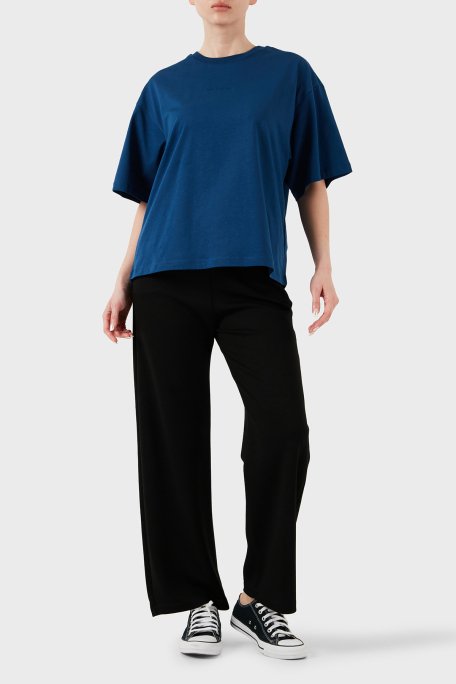 Les Benjamins % 100 Pamuk Oversize Fit Bisiklet Yaka Logolu Bayan T Shirt LBNOOSESSFUTS-309 LACİVERT - 2