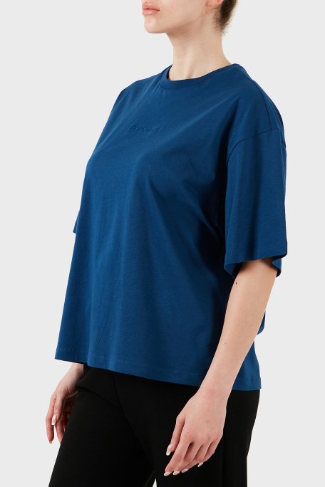 Les Benjamins % 100 Pamuk Oversize Fit Bisiklet Yaka Logolu Bayan T Shirt LBNOOSESSFUTS-309 LACİVERT - 4