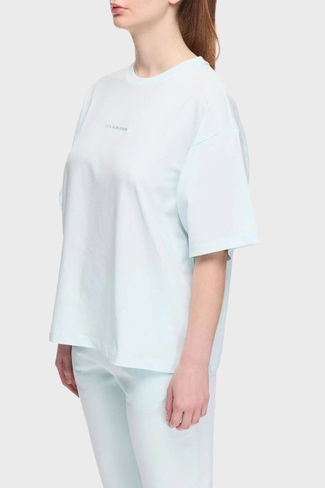 Les Benjamins % 100 Pamuk Oversize Fit Bisiklet Yaka Logolu Bayan T Shirt LBNOOSESSFUTS-311 BEBE MAVİ - 1