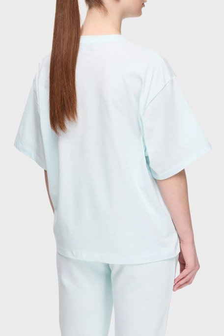 Les Benjamins % 100 Pamuk Oversize Fit Bisiklet Yaka Logolu Bayan T Shirt LBNOOSESSFUTS-311 BEBE MAVİ - 3