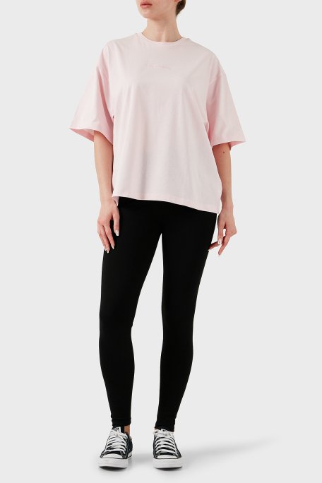 Les Benjamins % 100 Pamuk Oversize Fit Bisiklet Yaka Logolu Bayan T Shirt LBNOOSESSFUTS-312 AÇIK PEMBE - 8