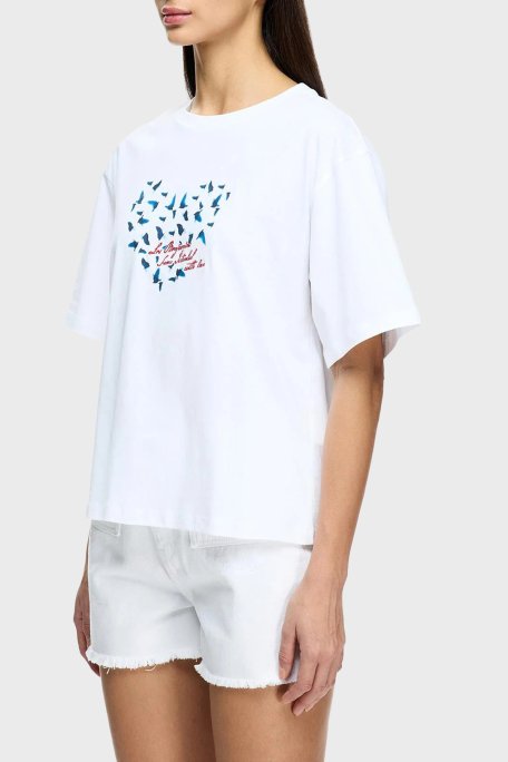 Les Benjamins Baskılı % 100 Pamuk Boxy Fit Bisiklet Yaka Bayan T Shirt LB25SSUNLFUTS-011 BEYAZ - 1