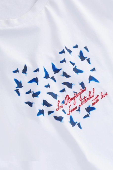 Les Benjamins Baskılı % 100 Pamuk Boxy Fit Bisiklet Yaka Bayan T Shirt LB25SSUNLFUTS-011 BEYAZ - 4
