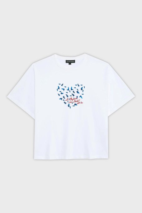 Les Benjamins Baskılı % 100 Pamuk Boxy Fit Bisiklet Yaka Bayan T Shirt LB25SSUNLFUTS-011 BEYAZ - 6