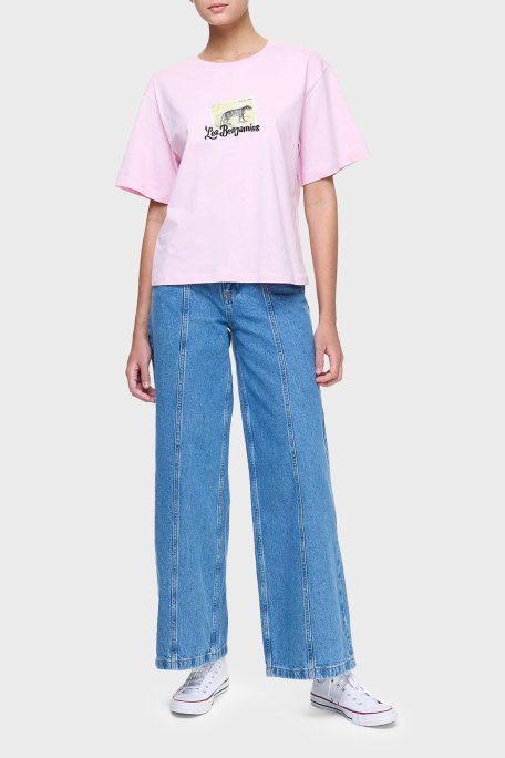 Les Benjamins Baskılı % 100 Pamuk Boxy Fit Bisiklet Yaka Bayan T Shirt LB25SSUNLFUTS-014 PEMBE - 2