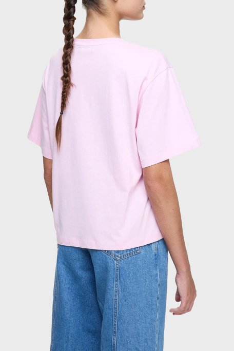 Les Benjamins Baskılı % 100 Pamuk Boxy Fit Bisiklet Yaka Bayan T Shirt LB25SSUNLFUTS-014 PEMBE - 3