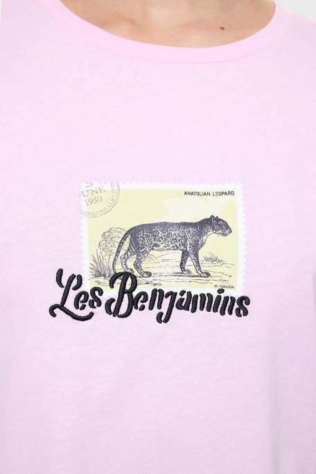 Les Benjamins Baskılı % 100 Pamuk Boxy Fit Bisiklet Yaka Bayan T Shirt LB25SSUNLFUTS-014 PEMBE - 4