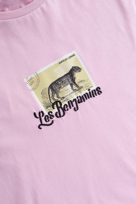 Les Benjamins Baskılı % 100 Pamuk Boxy Fit Bisiklet Yaka Bayan T Shirt LB25SSUNLFUTS-014 PEMBE - 5
