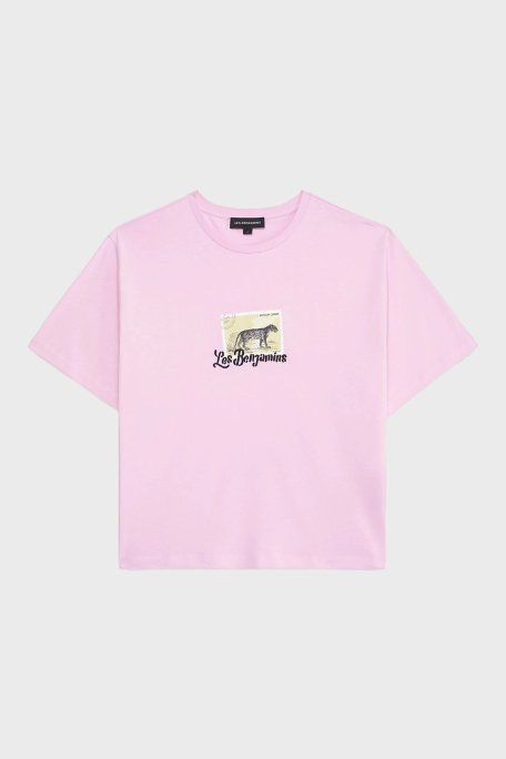 Les Benjamins Baskılı % 100 Pamuk Boxy Fit Bisiklet Yaka Bayan T Shirt LB25SSUNLFUTS-014 PEMBE - 6