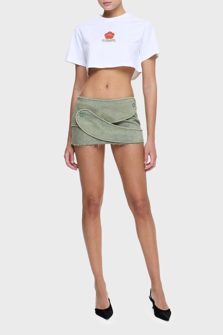 Les Benjamins Baskılı % 100 Pamuk Loose Fit Crop Bayan T Shirt LB25SSUNLFUTS-025 BEYAZ - 1