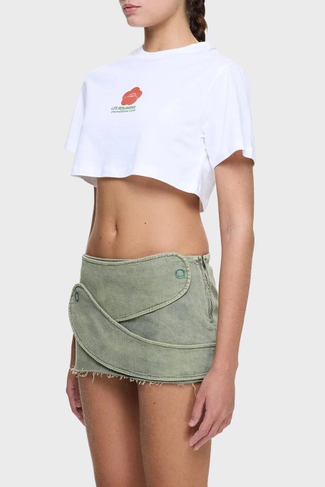 Les Benjamins Baskılı % 100 Pamuk Loose Fit Crop Bayan T Shirt LB25SSUNLFUTS-025 BEYAZ - 2