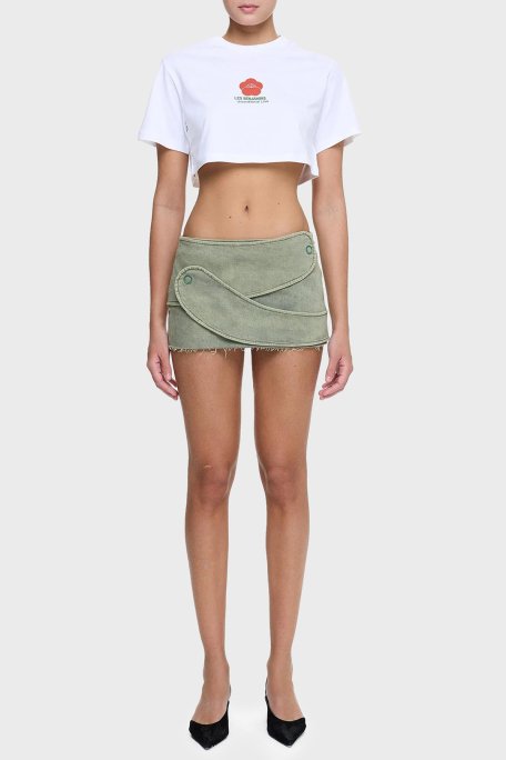 Les Benjamins Baskılı % 100 Pamuk Loose Fit Crop Bayan T Shirt LB25SSUNLFUTS-025 BEYAZ - 4