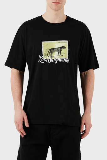 Les Benjamins Baskılı % 100 Pamuk Relaxed Fit Bisiklet Yaka Erkek T Shirt LB25SSUNLMUTS-040 SİYAH - 1