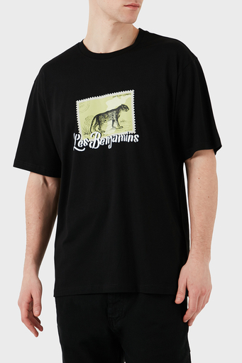 Les Benjamins Baskılı % 100 Pamuk Relaxed Fit Bisiklet Yaka Erkek T Shirt LB25SSUNLMUTS-040 SİYAH - 4