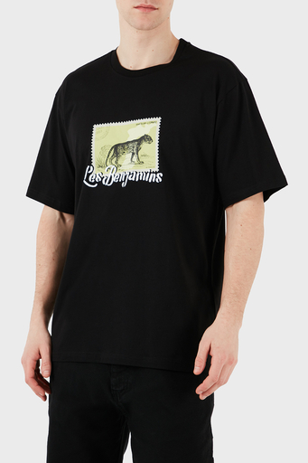 Les Benjamins Baskılı % 100 Pamuk Relaxed Fit Bisiklet Yaka Erkek T Shirt LB25SSUNLMUTS-040 SİYAH - 5