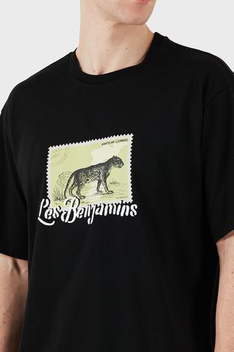 Les Benjamins Baskılı % 100 Pamuk Relaxed Fit Bisiklet Yaka Erkek T Shirt LB25SSUNLMUTS-040 SİYAH - 6