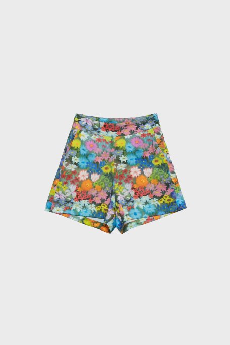 Les Benjamins Çiçek Desenli Yüksek Bel Relaxed Fit Bayan Short LB23SSHOEFUSO-501 MAVİ-TURUNCU - 5
