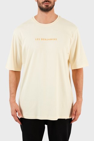 Les Benjamins - Les Benjamins Oversize Baskılı Bisiklet Yaka % 100 Pamuk Erkek T Shirt LB21FWRALMUOT-005 KREM